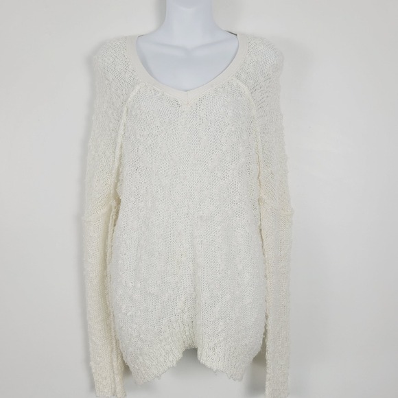 Elan Cream Loose Knit V Neck‎ Drop Shoulder Bobble Sweater - Picture 1 of 6
